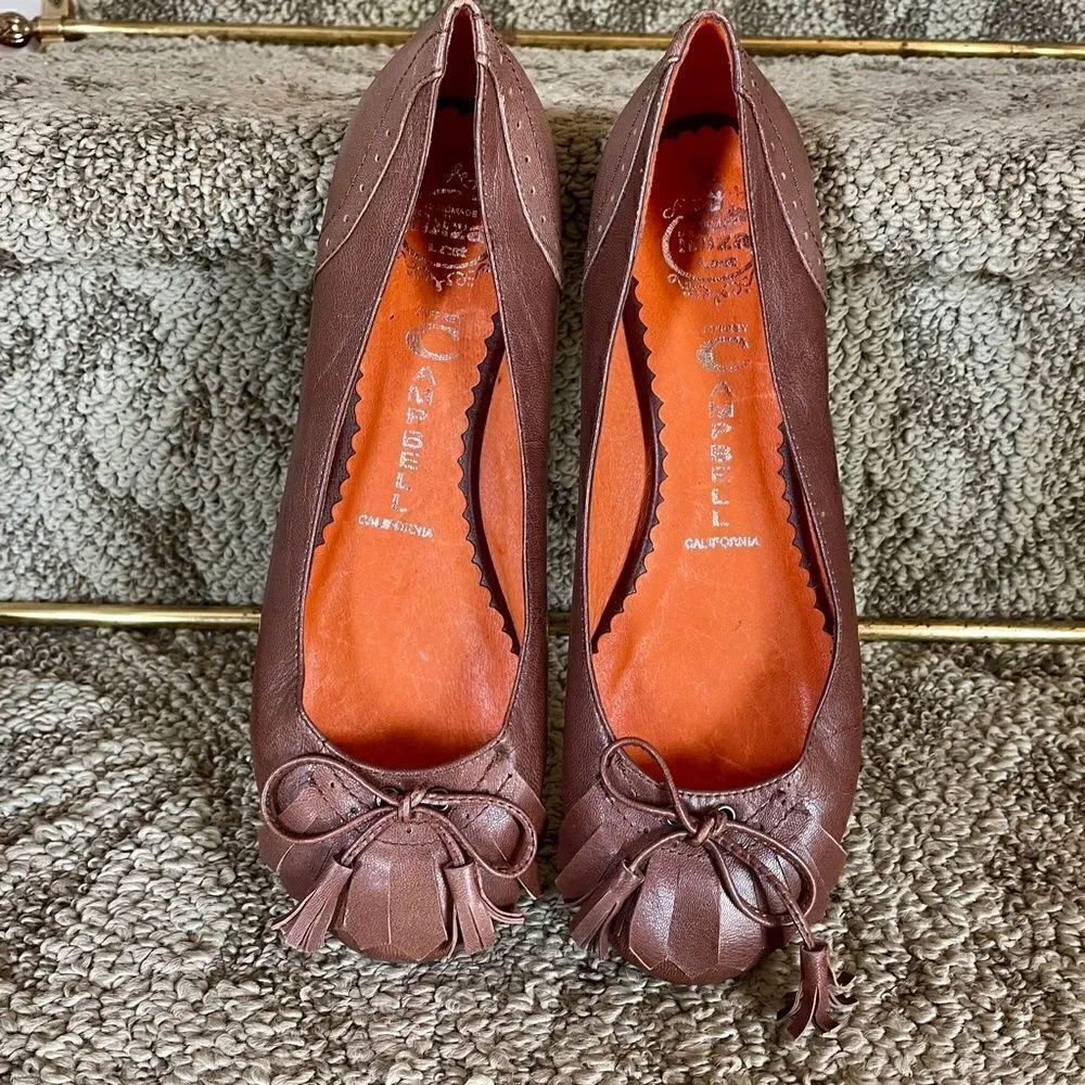 Jeffrey Campbell Daffy Kiltie Ballet Flats Shoes Size 7.5 Luggage Brown Leather